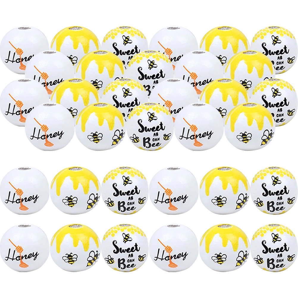 60Pcs Wooden Beads DIY Bee Wood Beads Jewelry Craft Making Bee Beads Bee Theme Beads