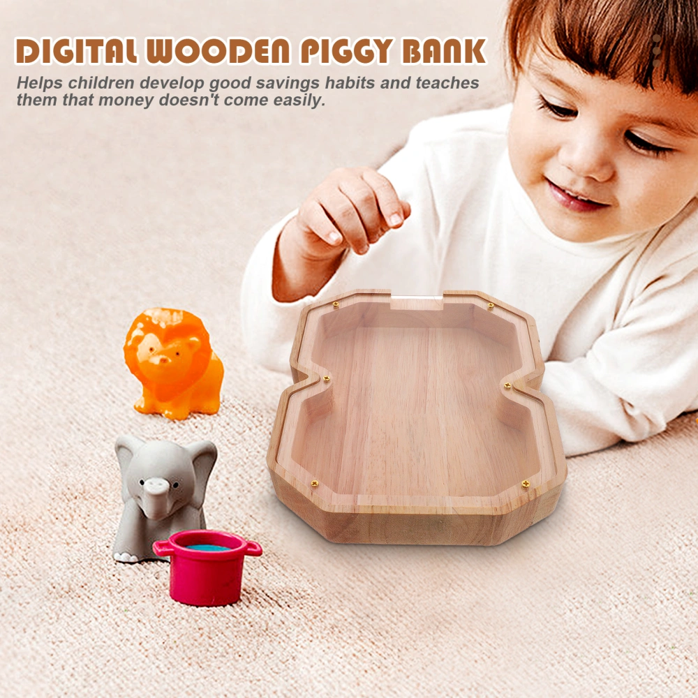 Multi-functional Clear Piggy Bank Wooden Savings Jar Figure Shaped Piggy Bank