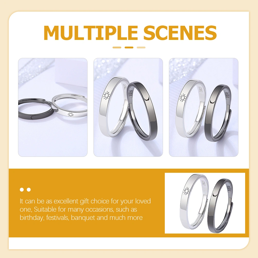1 Pair Sun and Moon Couple Rings Adjustable Matching Rings for Her and Him