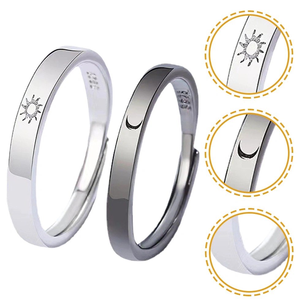 1 Pair Sun and Moon Couple Rings Adjustable Matching Rings for Her and Him