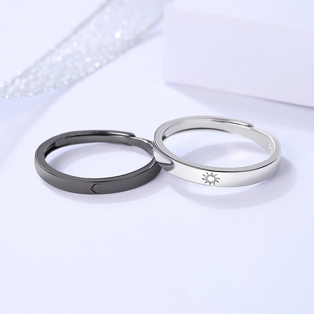 1 Pair Sun and Moon Couple Rings Adjustable Matching Rings for Her and Him