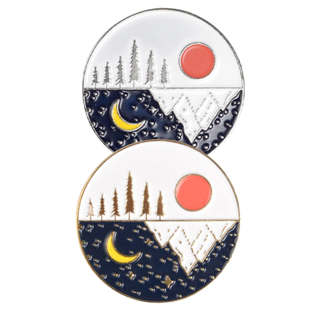 2pcs Moon Sun Alternate Brooches Creative Badge Novel Clothing Decor Supplies