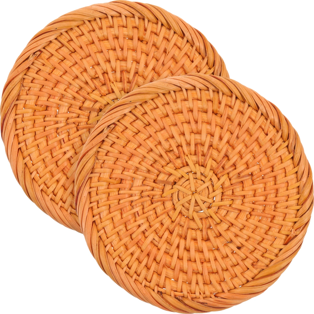 2pcs Braided Coasters Rattan Dish Mat Woven Coasters Heat-Resistant Coaster Table Decor