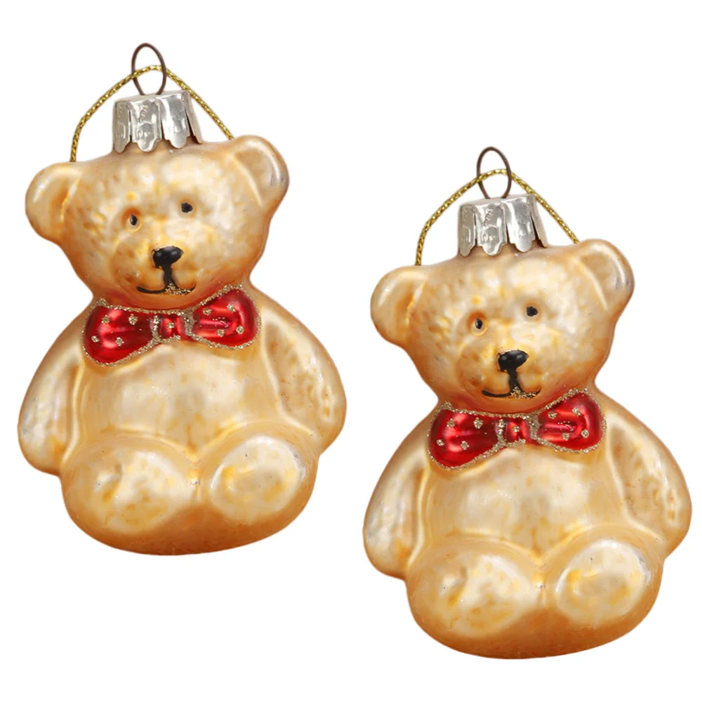 2Pcs Valentine Decoration Lovely Glass Bear Pendants Ornament for Keychain Bag