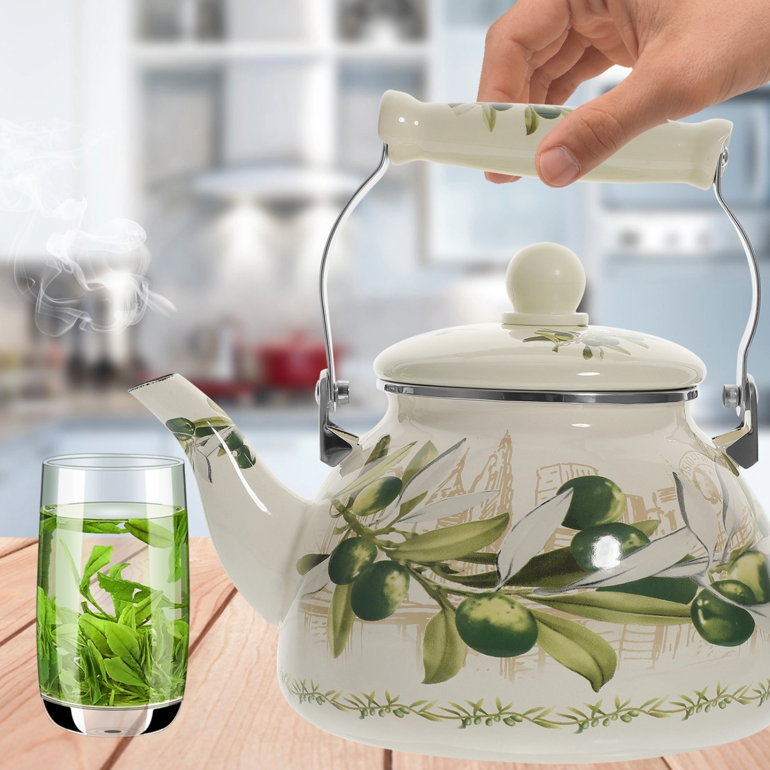Tea Kettle Home Water Kettle Delicate Heating Teapot Decorative Enamel Teapot(2.8L)