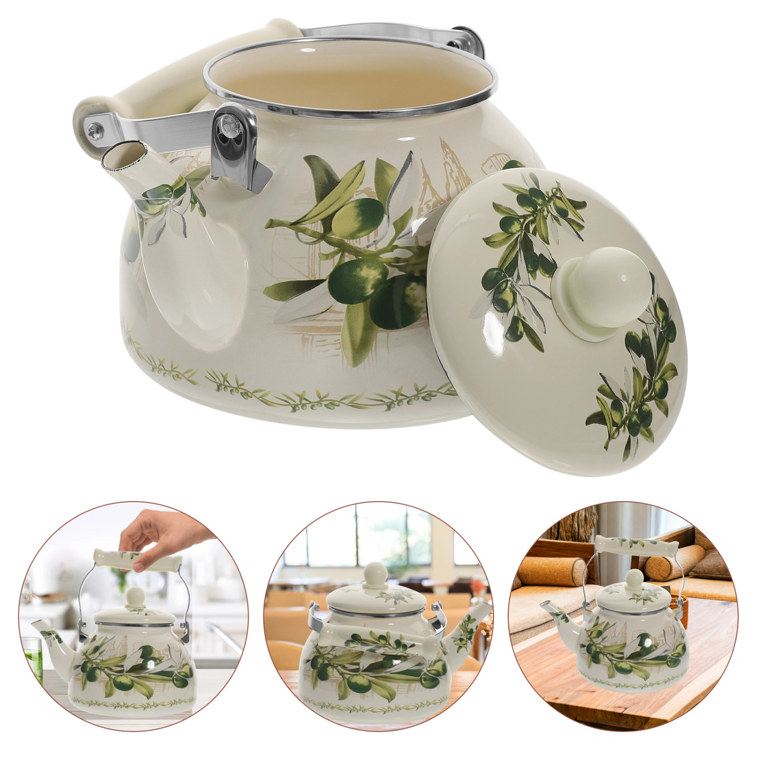 Tea Kettle Home Water Kettle Delicate Heating Teapot Decorative Enamel Teapot(2.8L)