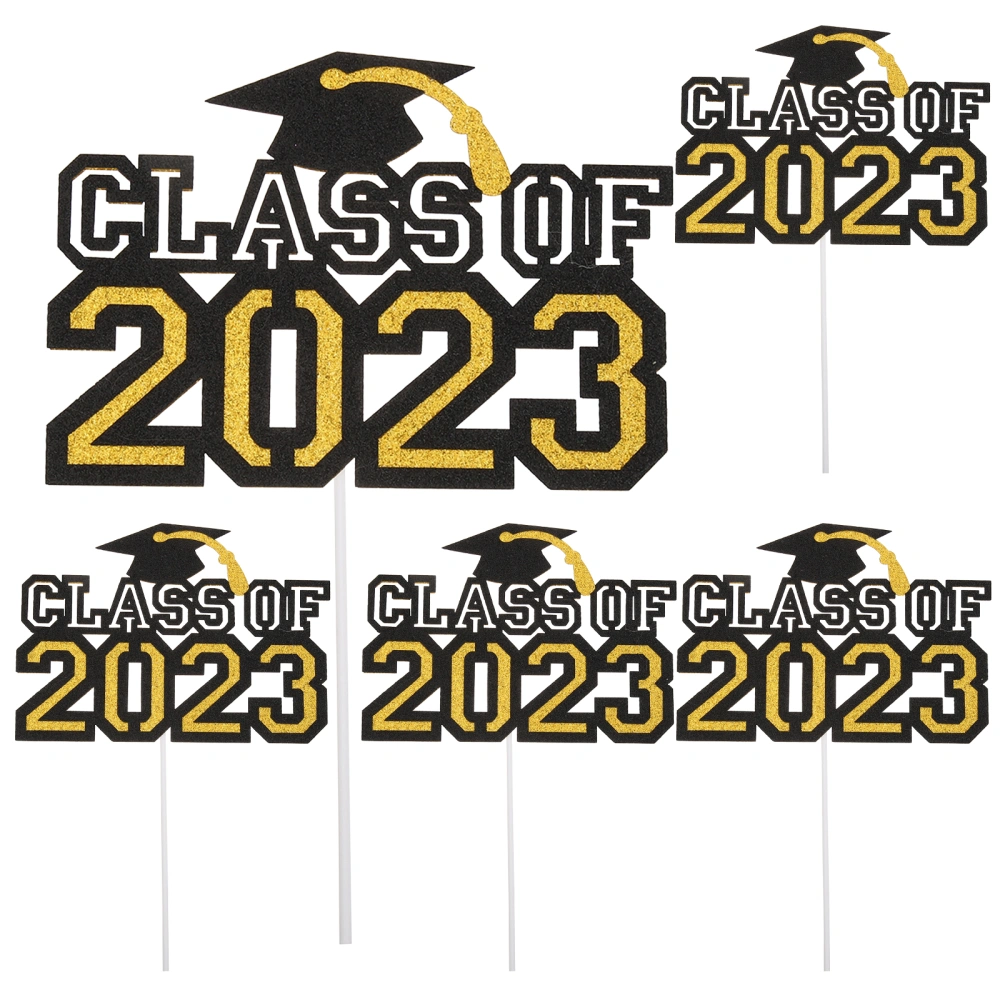 5pcs Class Of 2023 Cake Decorations Glitter Cake Picks and Toppers Cake Graduation Decor