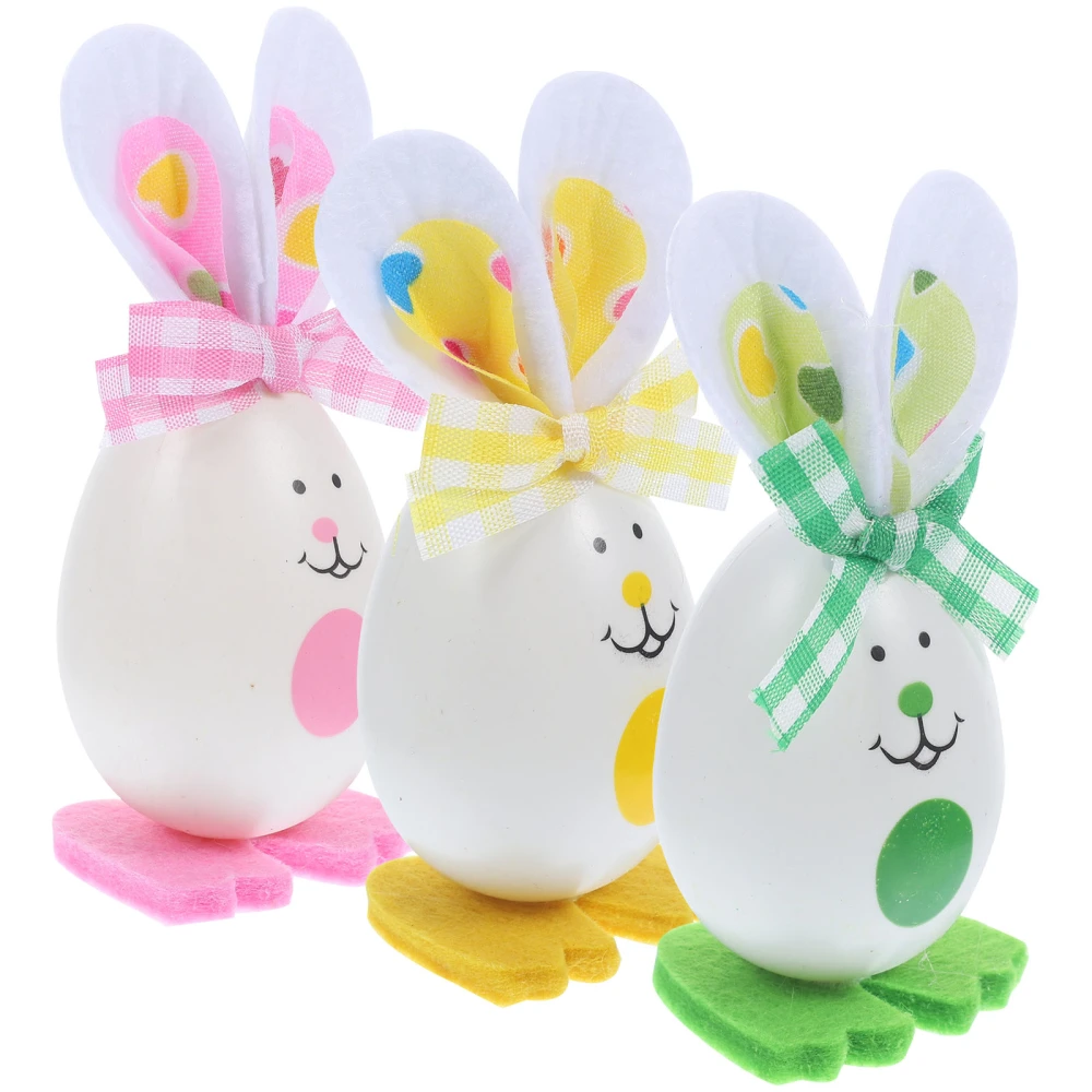 3pcs Easter Rabbit Design Egg Figurine Desktop Adornment Resin Cartoon Rabbit Ornament