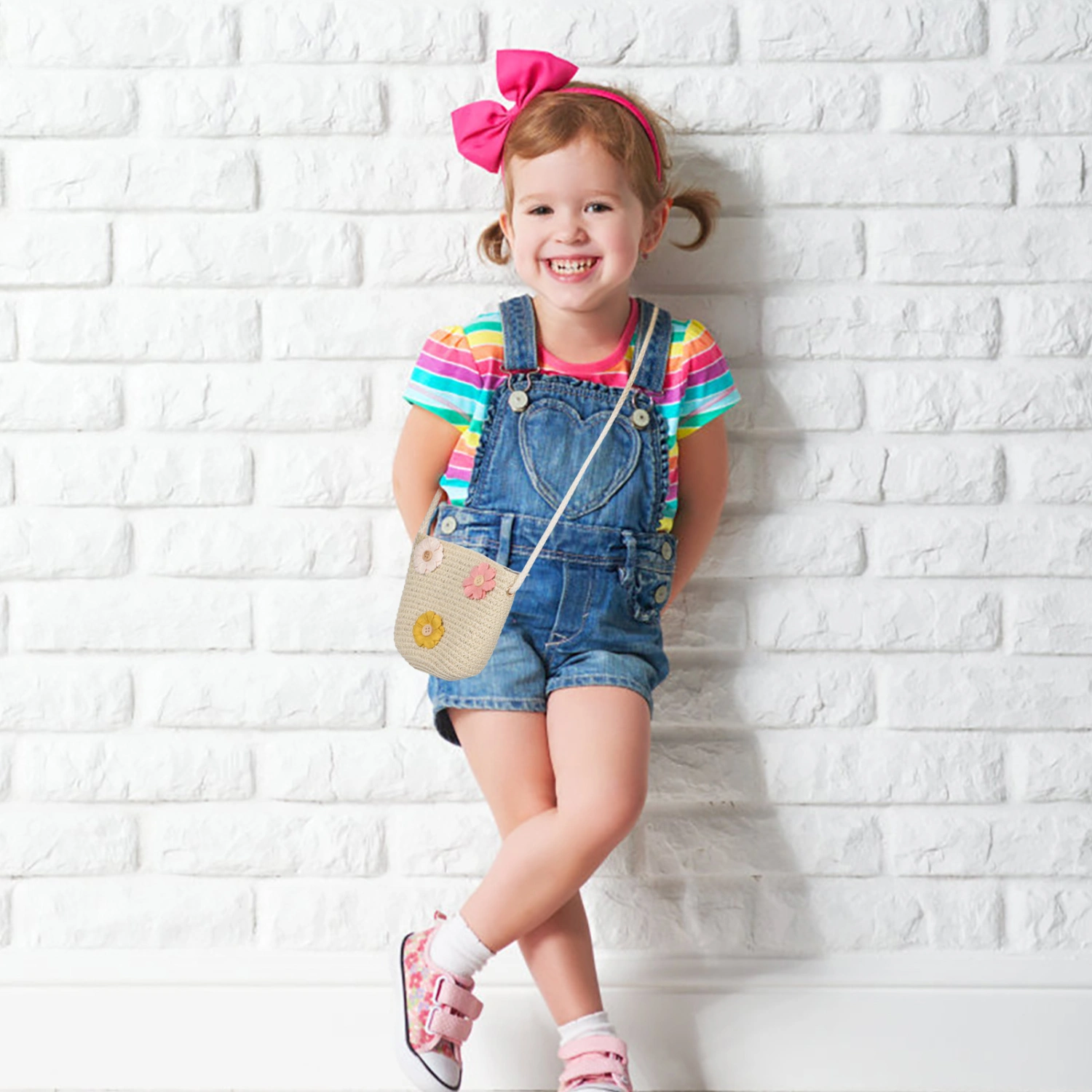 Little Girls Straw Purses Straw Crossbody Bag Cute Straw Shoulder Bag Woven Bag for Girls
