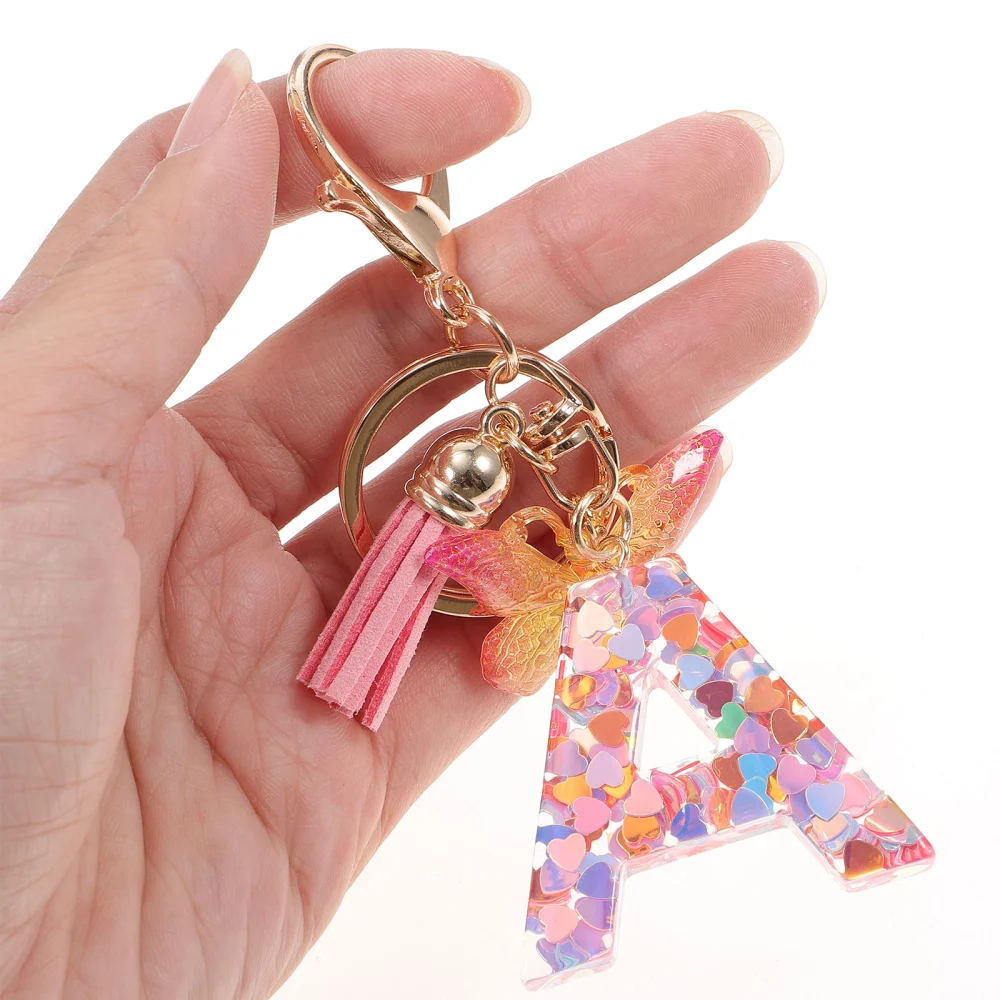 Letter Keychain Butterfly Tassel Car Key Chain Keyring Purse Charm for Women