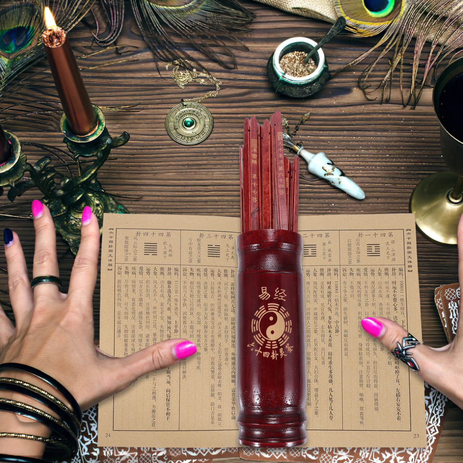 1 Set of Chinese Fortune Telling Sticks with Bucket Book Divination Props for Fortune Telling Games