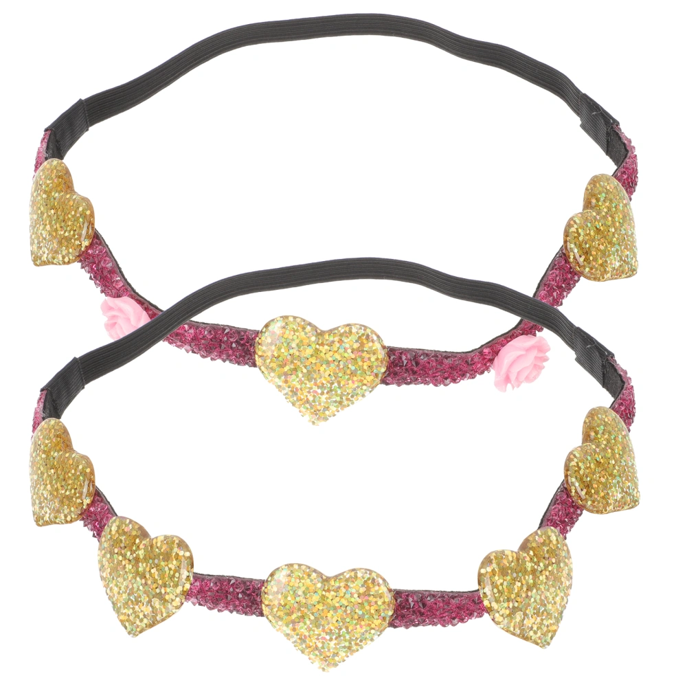 2pcs Valentine Girl Headbands Adorable Love Heart Elastic Headwear Party Headdress