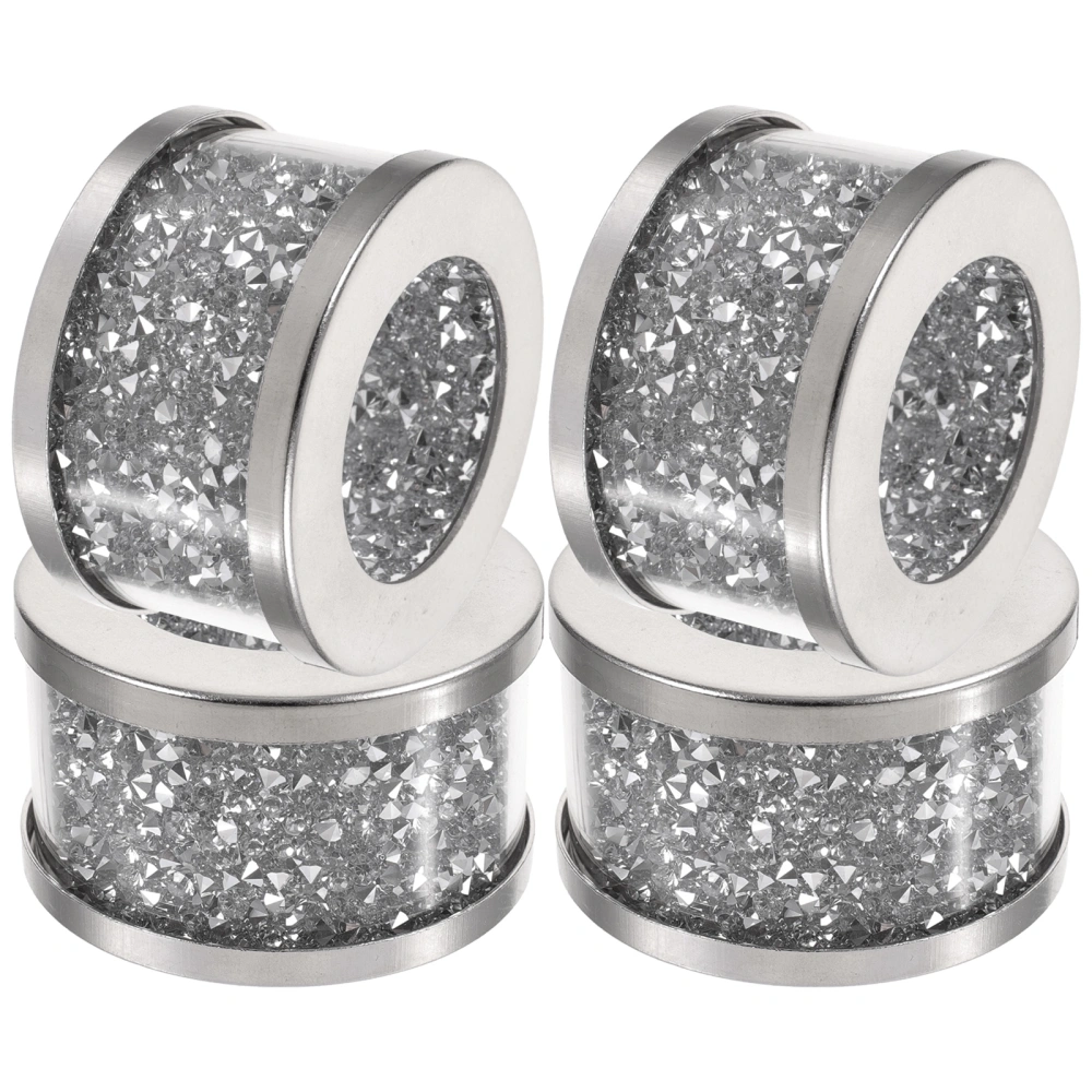 4pcs Shiny Splints Napkin Ring Crystal Diamond Napkin Holder Serviette Buckles Party Supply