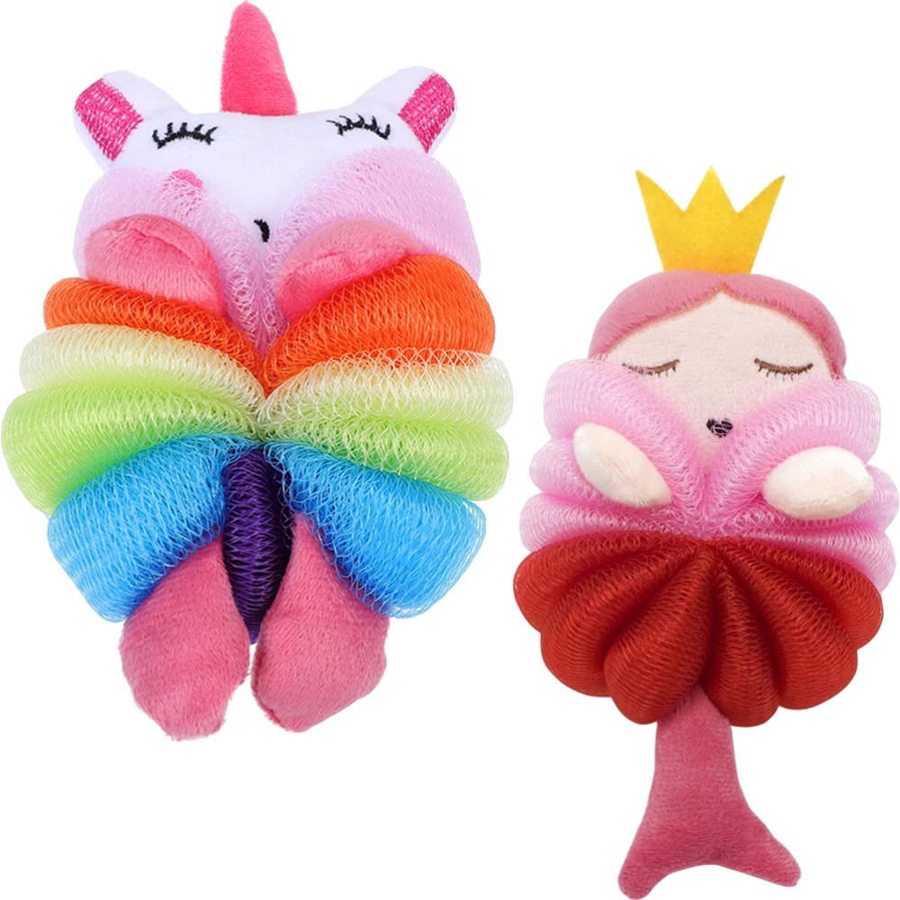 2pcs Toddler Use Cartoon Bath Ball Mild Kid-friendly Shower Loofah Distraction Toy Loofah