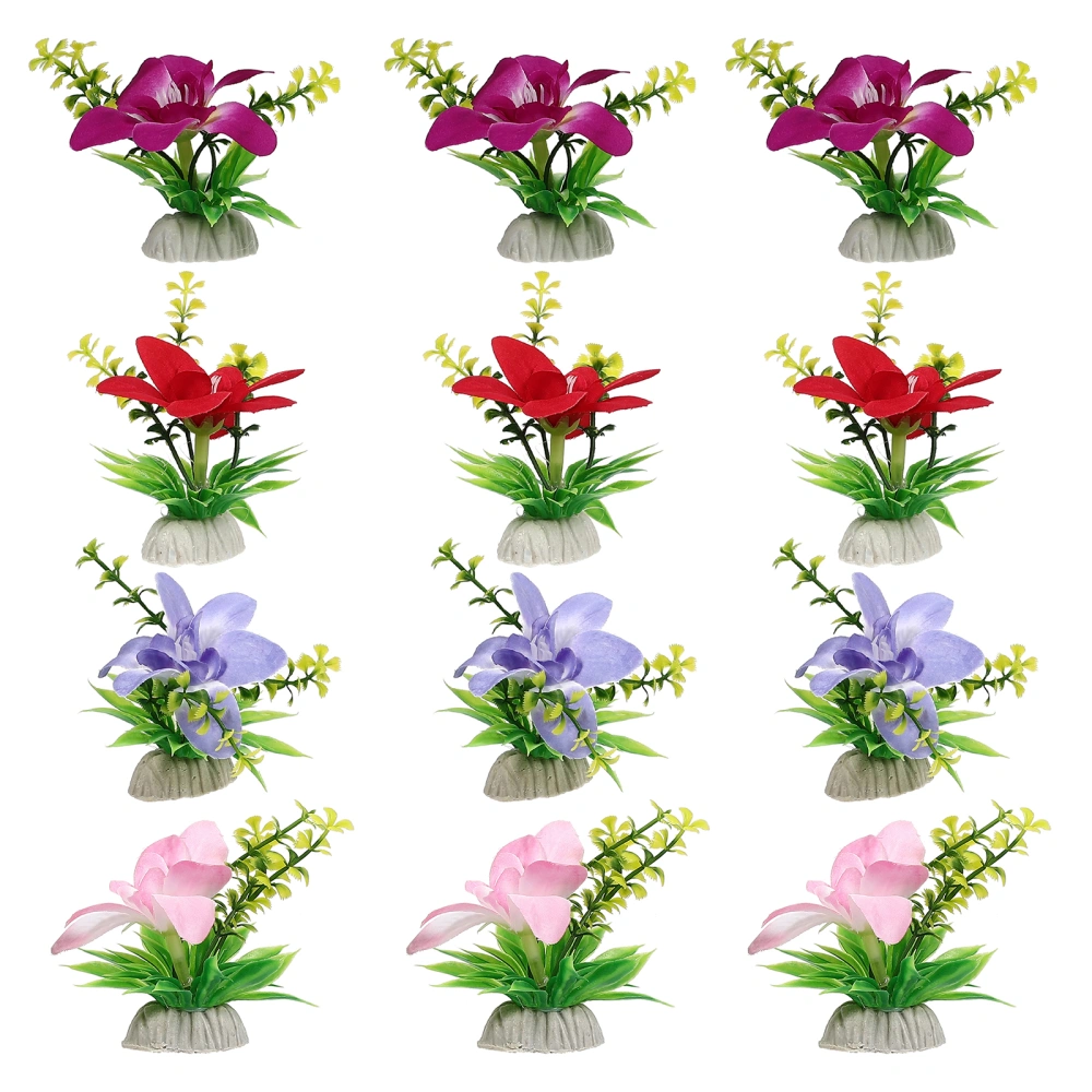 12Pcs Delicate Fake Flowers Wear-resistant Flower Decors Desktop Sushi Plate Decors Food Supply