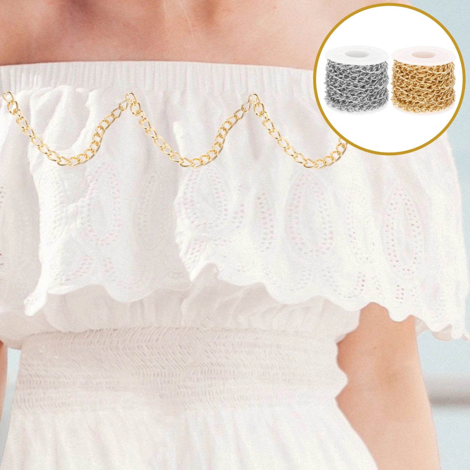 2 Rolls of Colorfast Aluminum Chain Diy Light Chain Jewelry Making Chains For Crossbody Bag