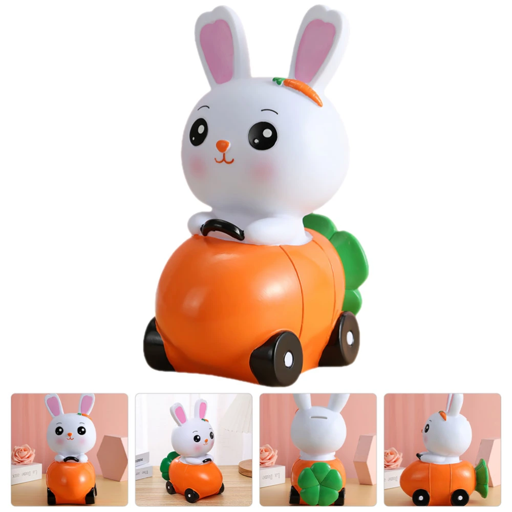 Cartoon Rabbit Carrot Car Piggy Bank Cute Bunny Statue Decor Home Rabbit Statue Decoration