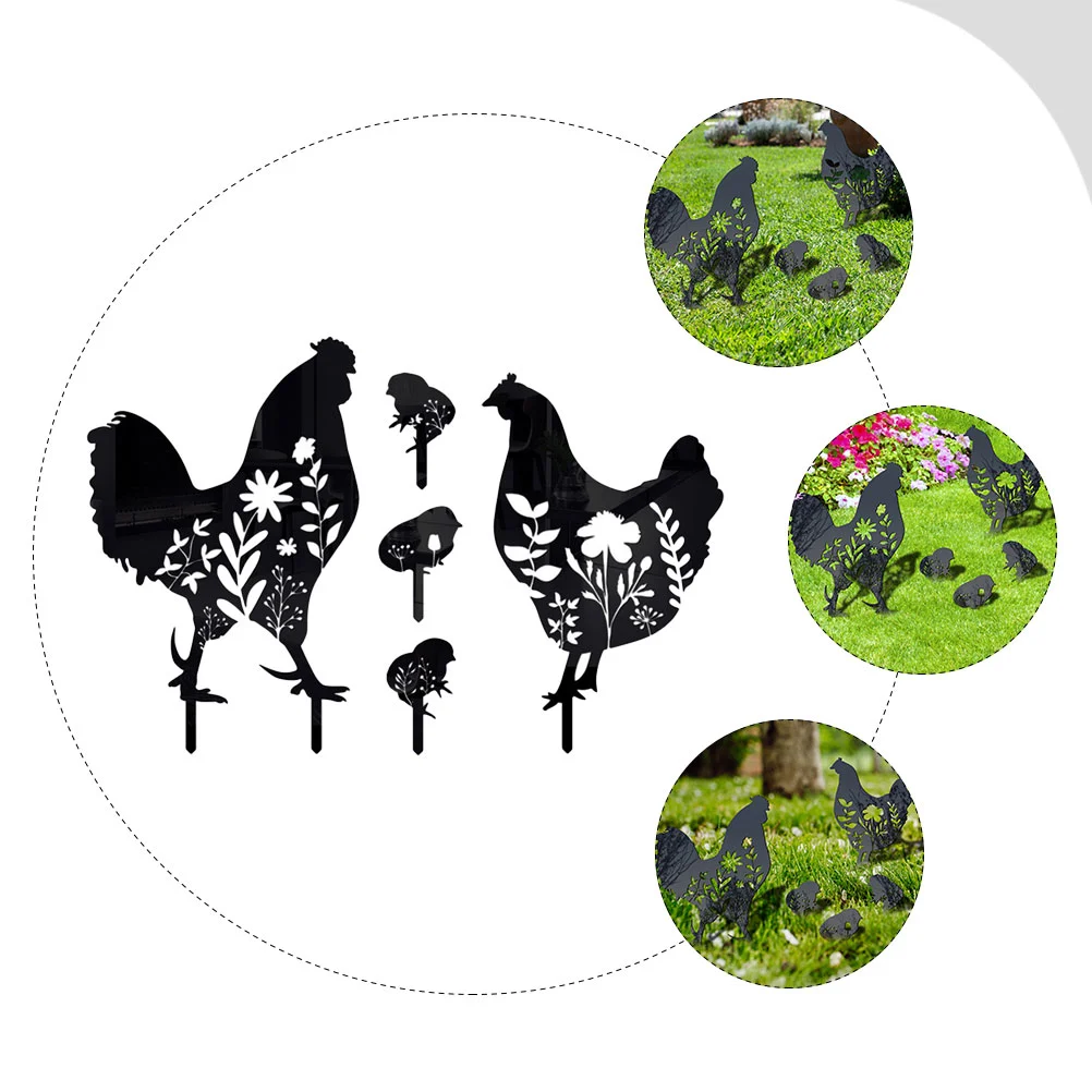 5pcs Garden Chicken Stakes Garden Chicken Decoration Acrylic Chicken Signs Garden Decoration