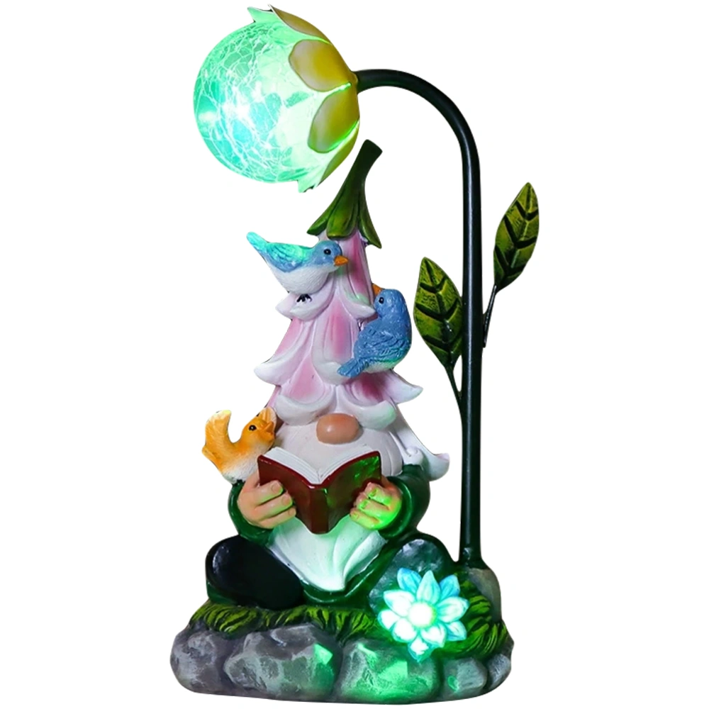 Garden Gnome Statue Outdoor Resin Gnome Figurine Solar Powered Gnome Lamp for Yard