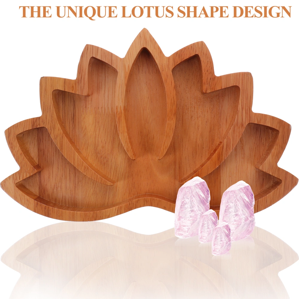 Wooden Trinket Storage Tray Multi-use Jewelry Storage Plate Lotus Shape Decorative Crystal Holder