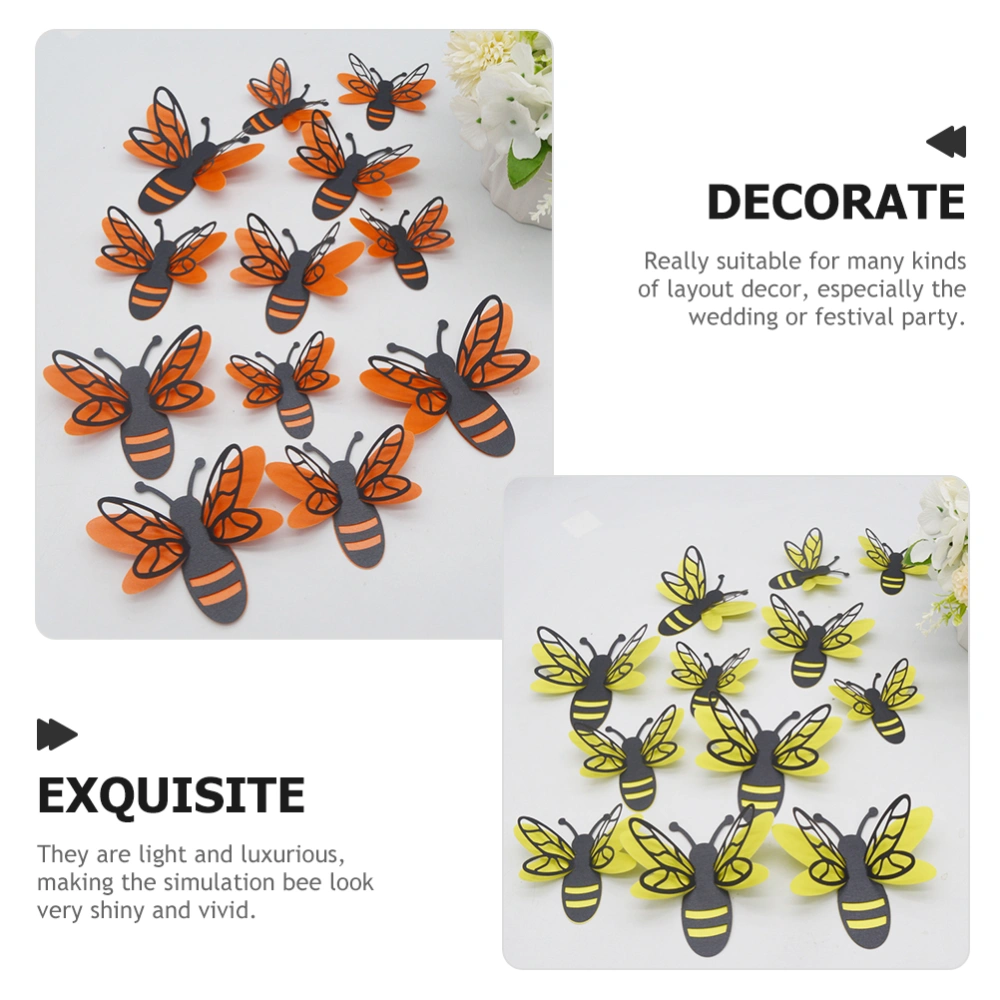 36pcs Adorable 3D Bee Sticker Decorative Two-layer Bee Wall Decal Removable Sticker for Wedding Party