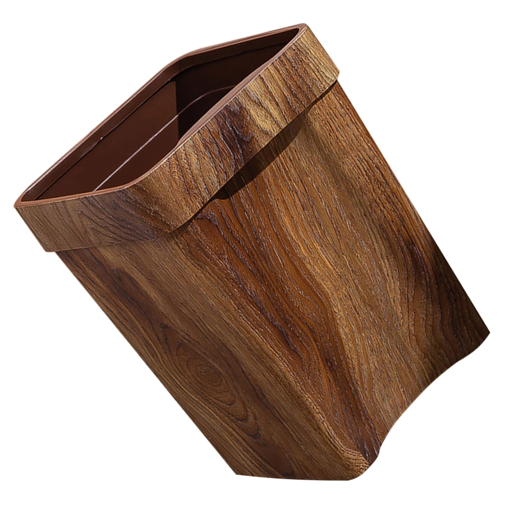 Household Decorative Waste Bin Imitated Wood Grain Trash Can Large-capacity Plastic Trash Bucket