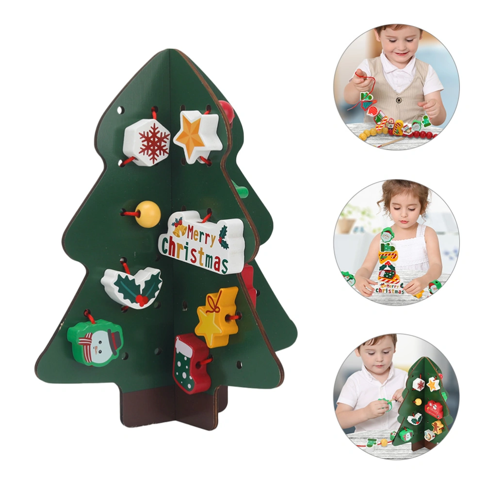 1 Set Wooden Stacking Toys Christmas Tree Wooden Lacing Beads Preschool Toy