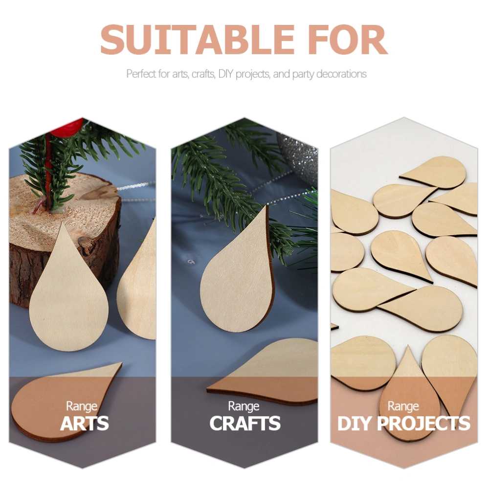 200pcs Natural Wood Slices Unfinished Water Drop Wood Cutouts DIY Embellishments