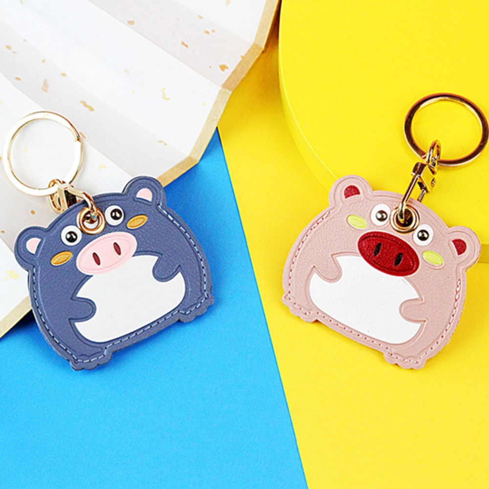 2pcs Cartoon Keychain PU Leather Cover Key Ring Entrance Guard Card Covers