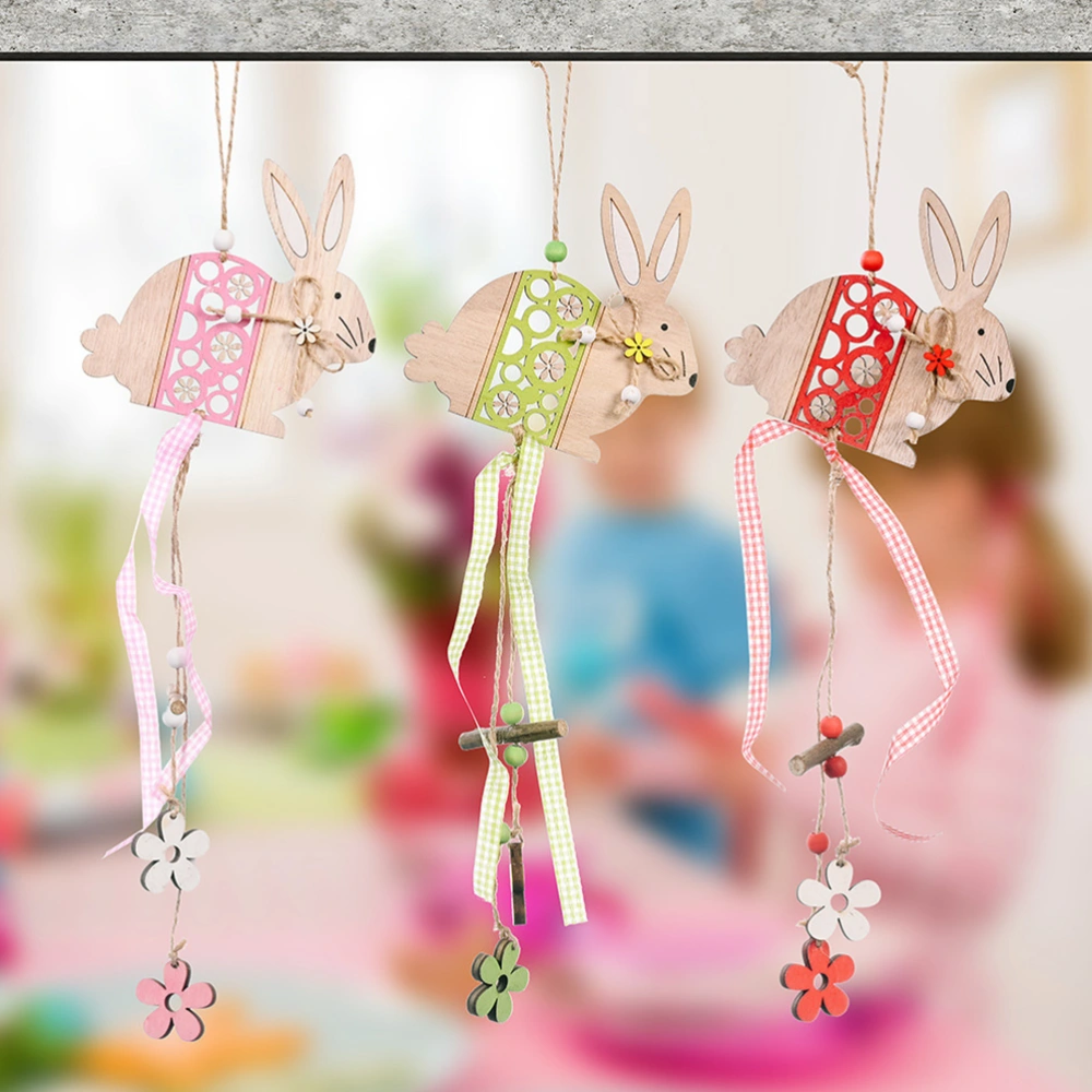 3pcs Wooden Rabbit Wood Hanging Ornaments Wooden Pendants Wood Hanging Crafts