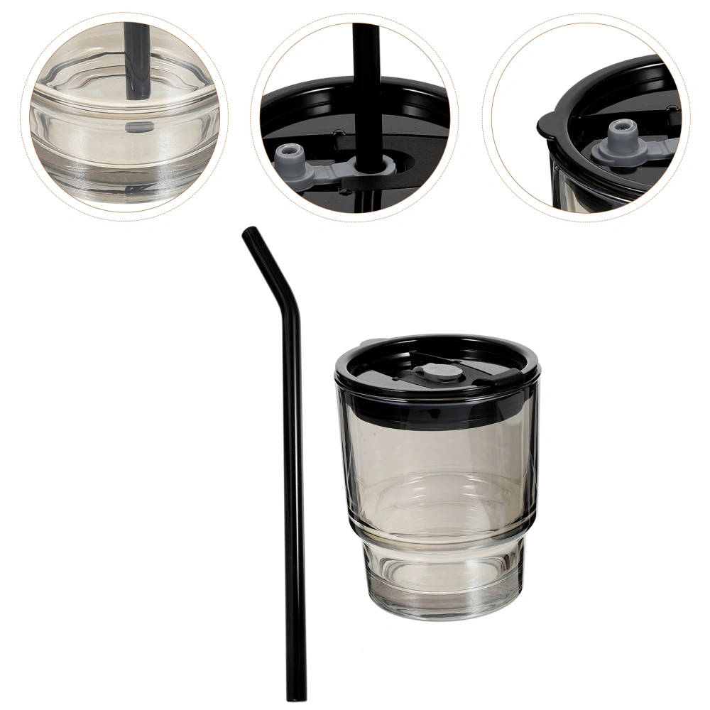 1 Set Glass Coffee Cup Milk Tea Drinking Cup Beverage Water Cup with Lid Straw