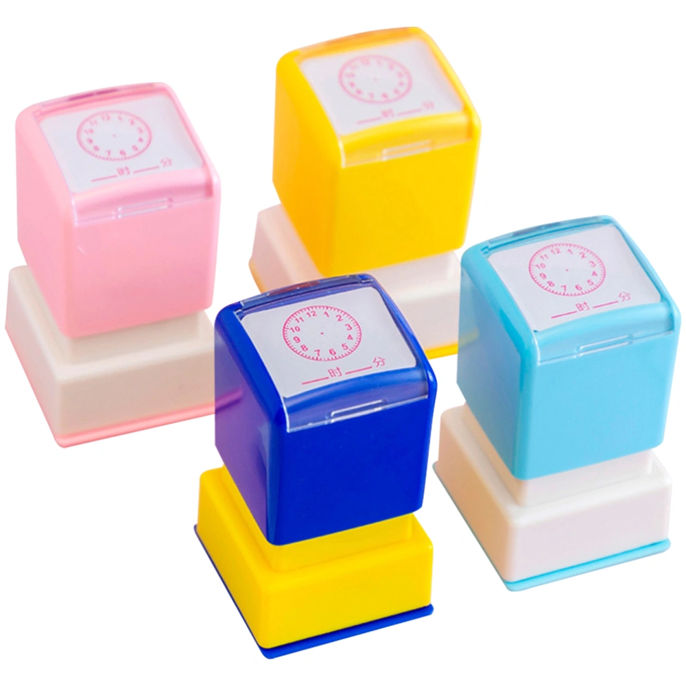 4Pcs Clock Stamps for Kids Party Favor Stampers Self-Ink Stamps Clock Learning Stamps (Random Style)