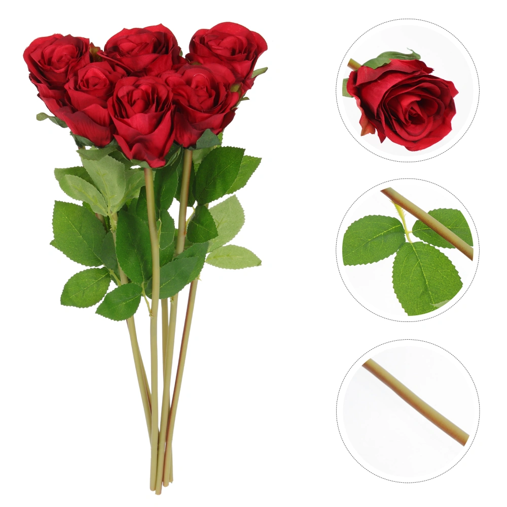 6pcs Artificial Flowers Silk Artificial Rose Flowers DIY Bridal Wedding Bouquet