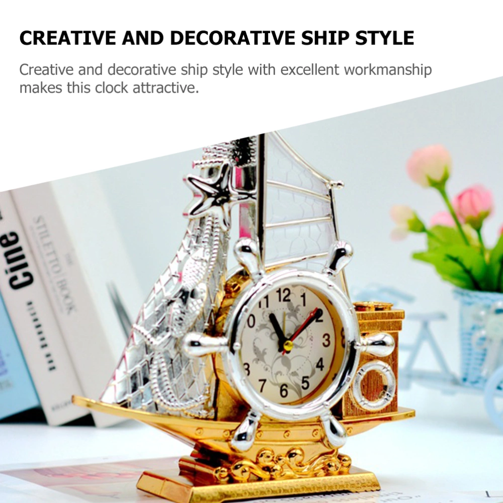 Ship Style Clock Ornament Plastic Ship Model Simulated Ship Model Desk Alarm Clock