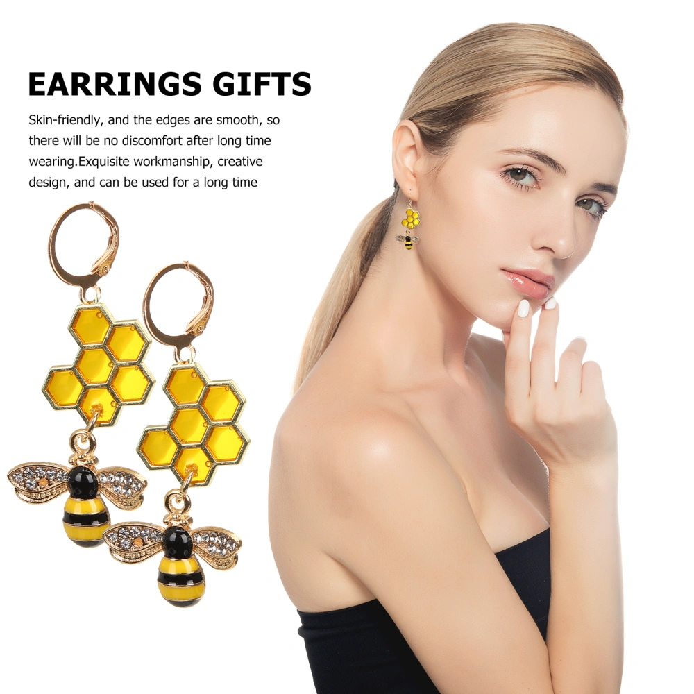 Bee Pendant Earrings Beehive Earrings Dangle Earrings Hypoallergenic Ear Jewelry Women Gift