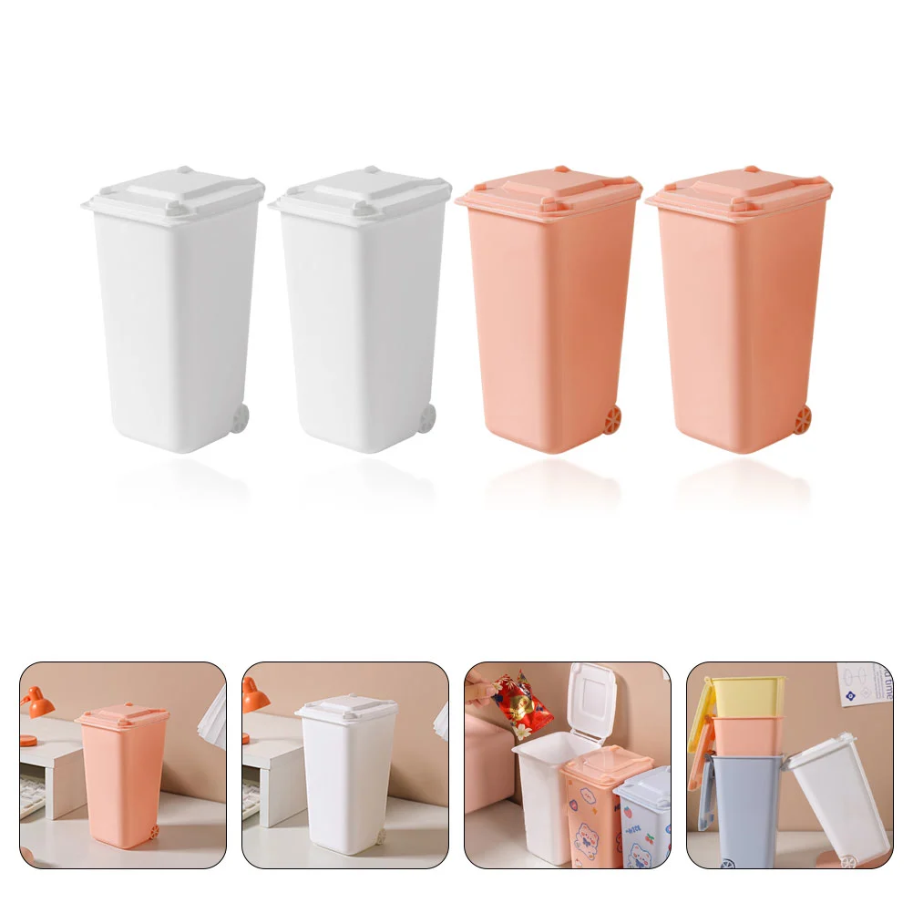 4pcs Small Trash Can Mini Trash Bin with Lid Desktop Organizer Pen Holder