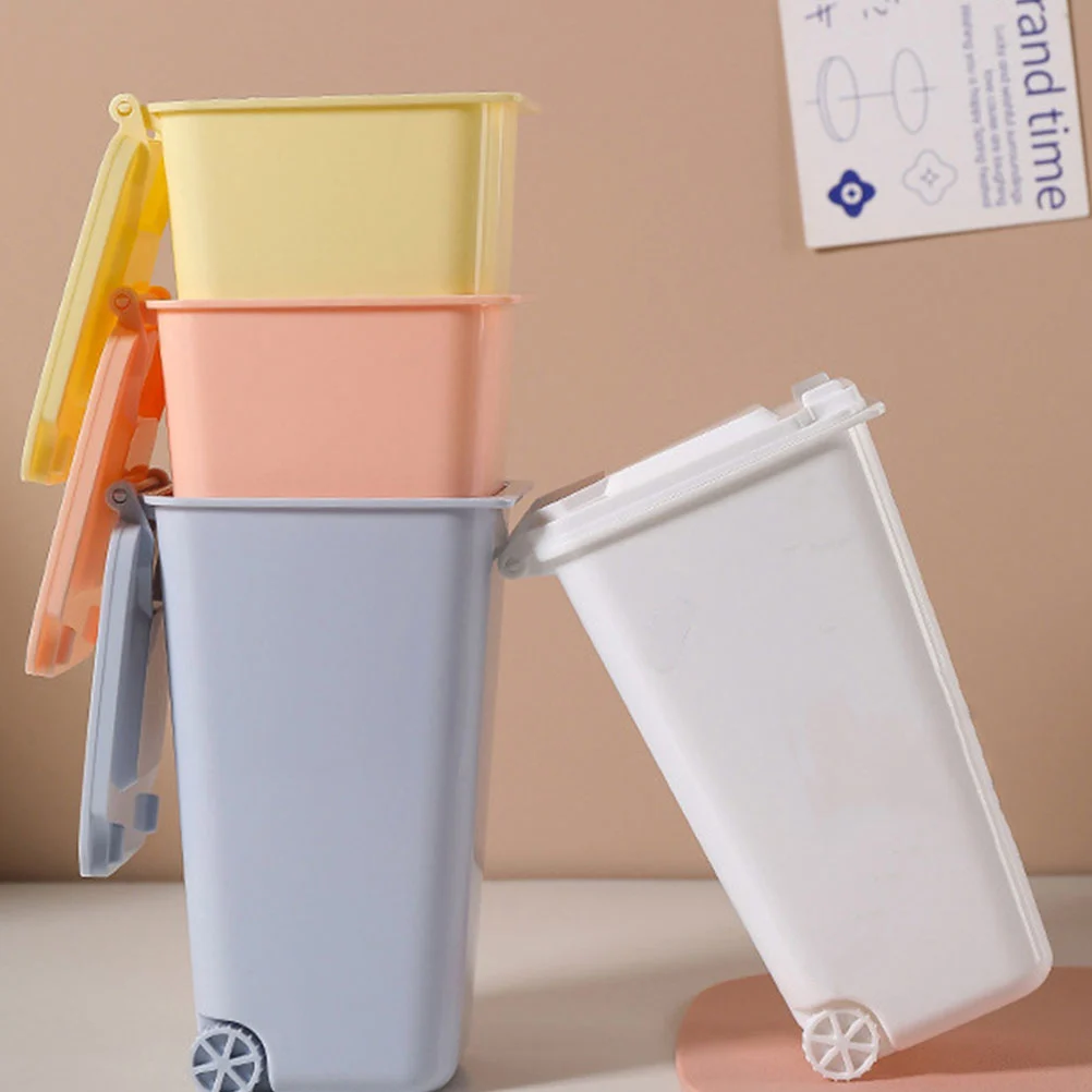 4pcs Small Trash Can Mini Trash Bin with Lid Desktop Organizer Pen Holder