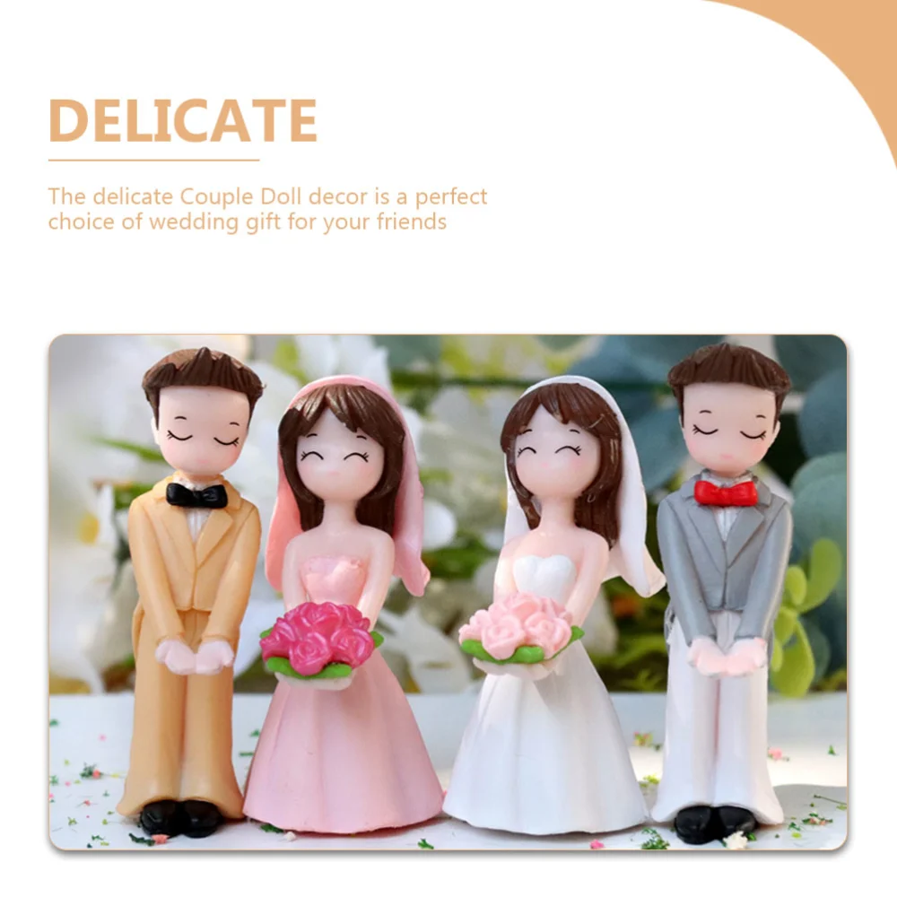 2 Pairs of Wedding Couple Figurines Romantic Wedding Bride Groom Statues Wedding Cake Decors