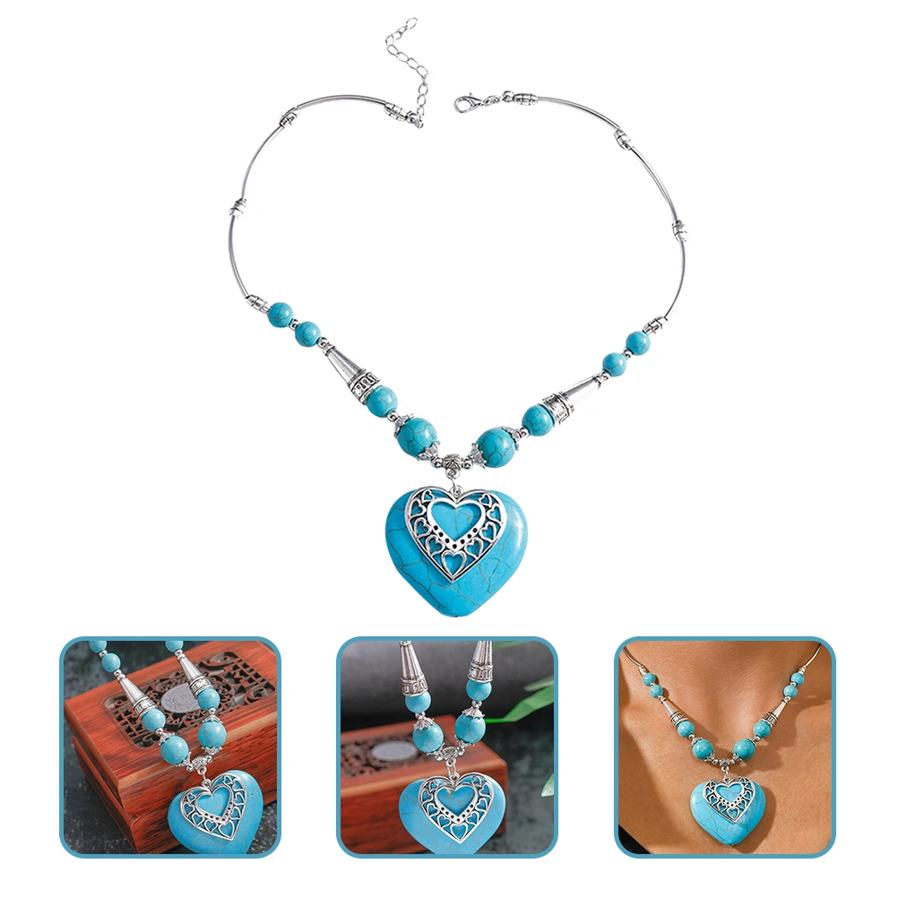 Turquoise Necklace Heart Pendant Necklace Turquoise Jewelry for Women and Girls