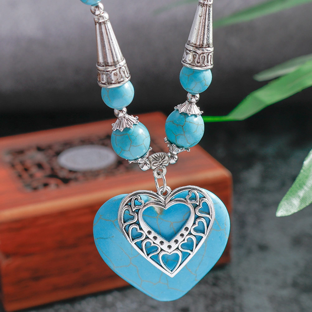 Turquoise Necklace Heart Pendant Necklace Turquoise Jewelry for Women and Girls