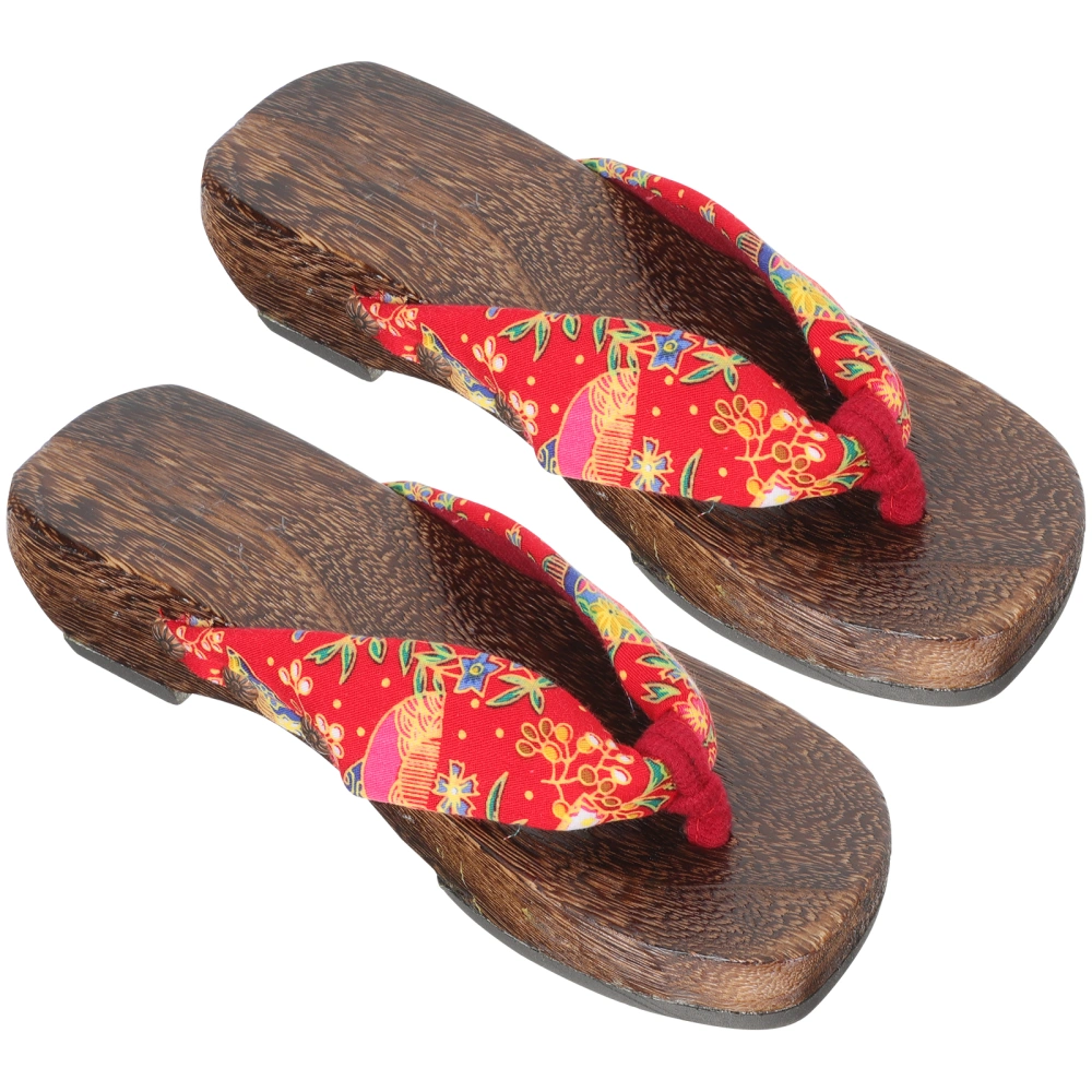 1 Pair Japanese Clog Shoes Wooden Clog Sandals Women Cosplay Floral Clog Slippers