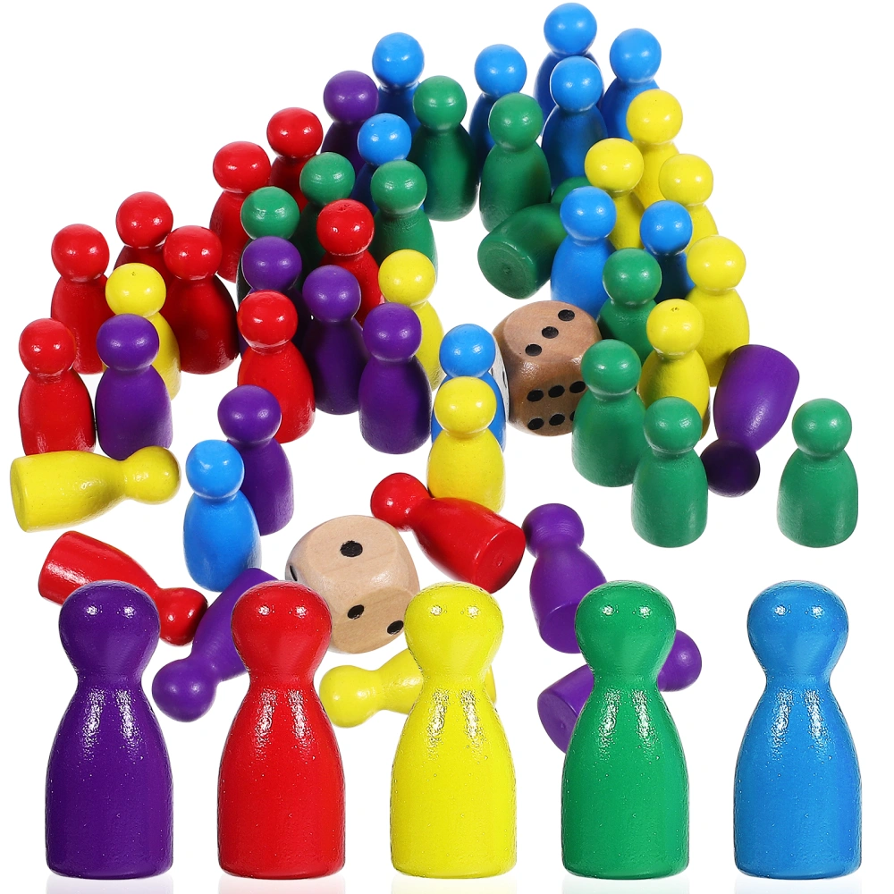 50 Pcs Wooden Chess Pieces Board Game Accessories Human Shape Chess Pieces with 2 Dice