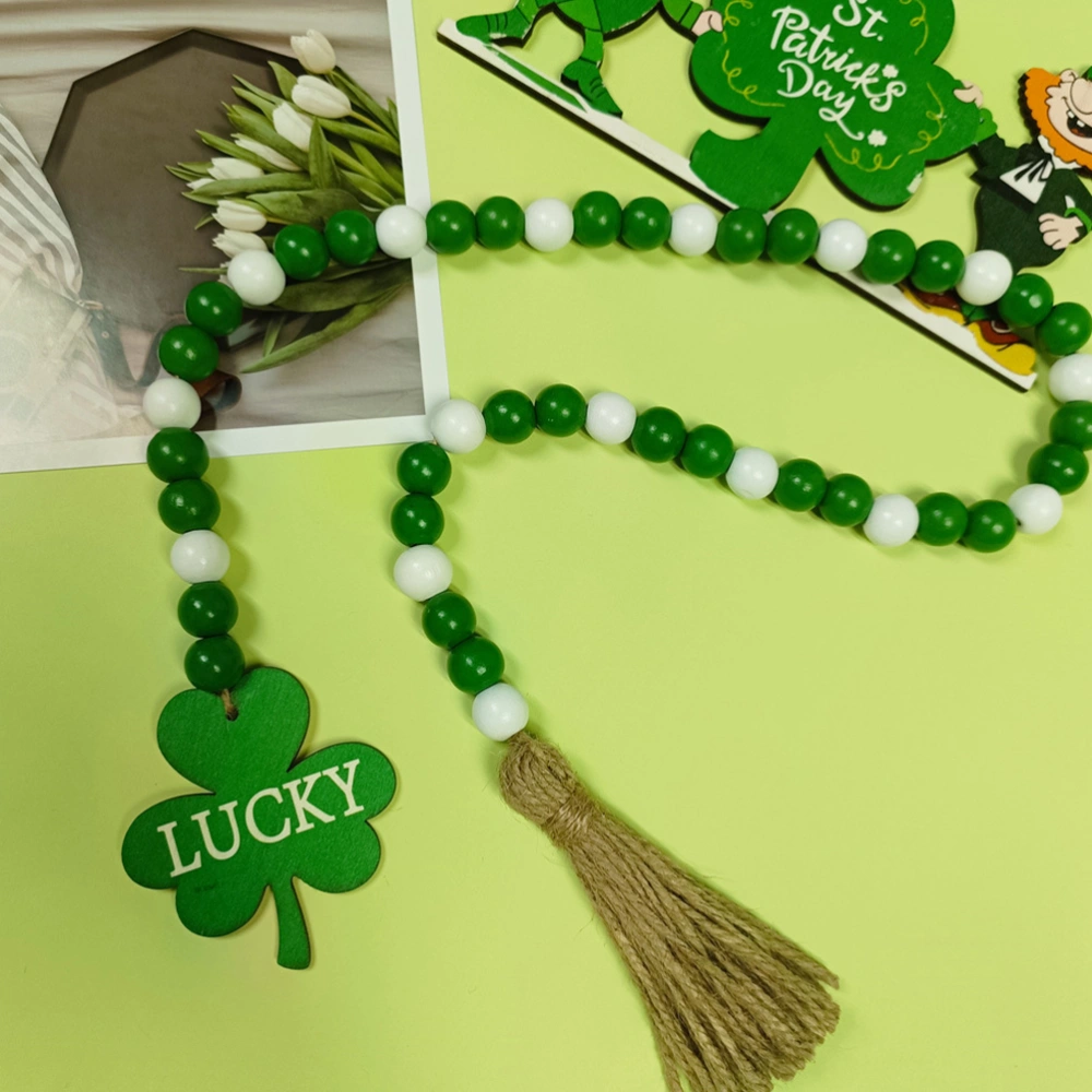 St Patrick's Day Beaded String Wood Beaded String St Patrick's Day Tassel Bead String