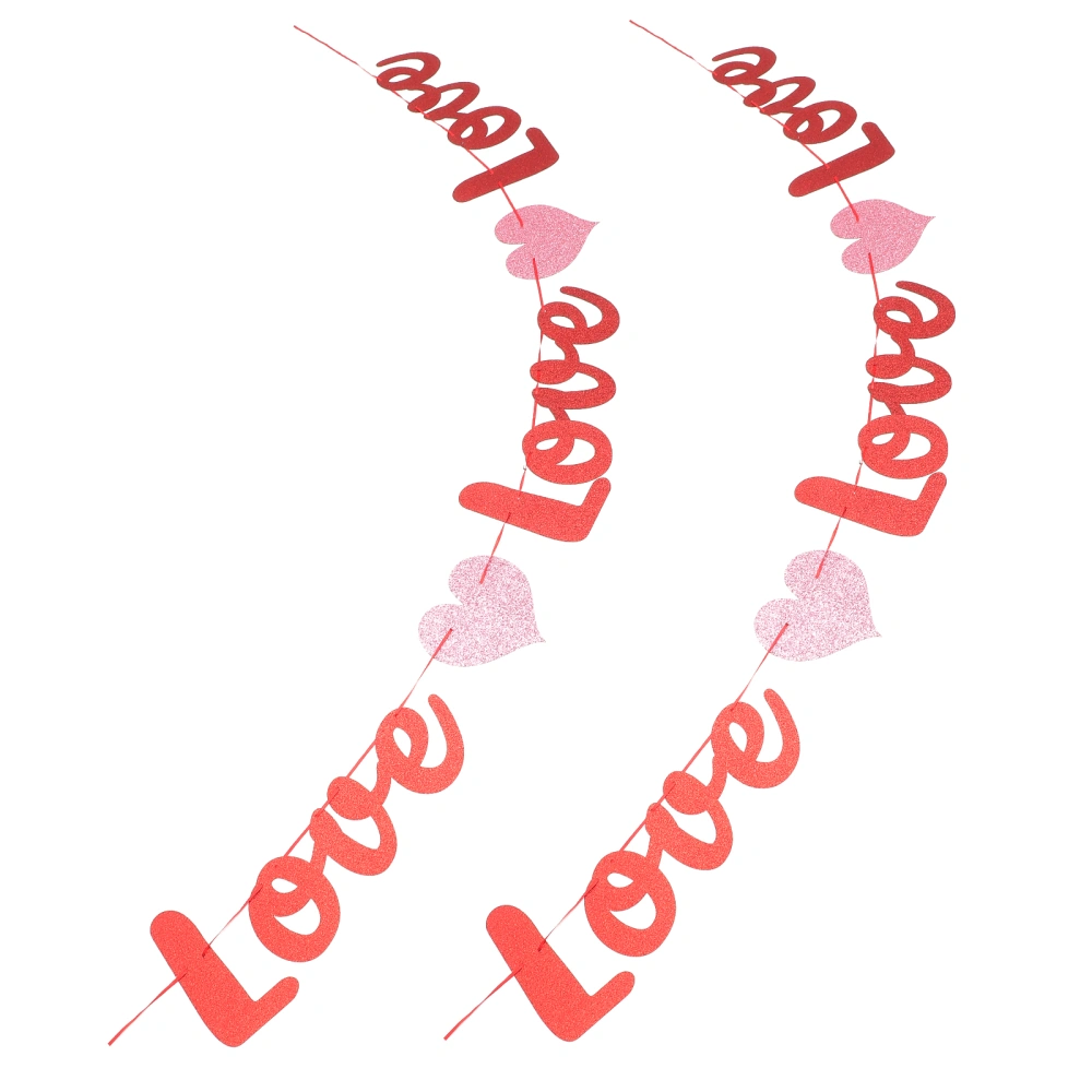 2Pcs Wedding Party Banner Valentine's Day Hanging Banner Backdrop Love Heart Banner