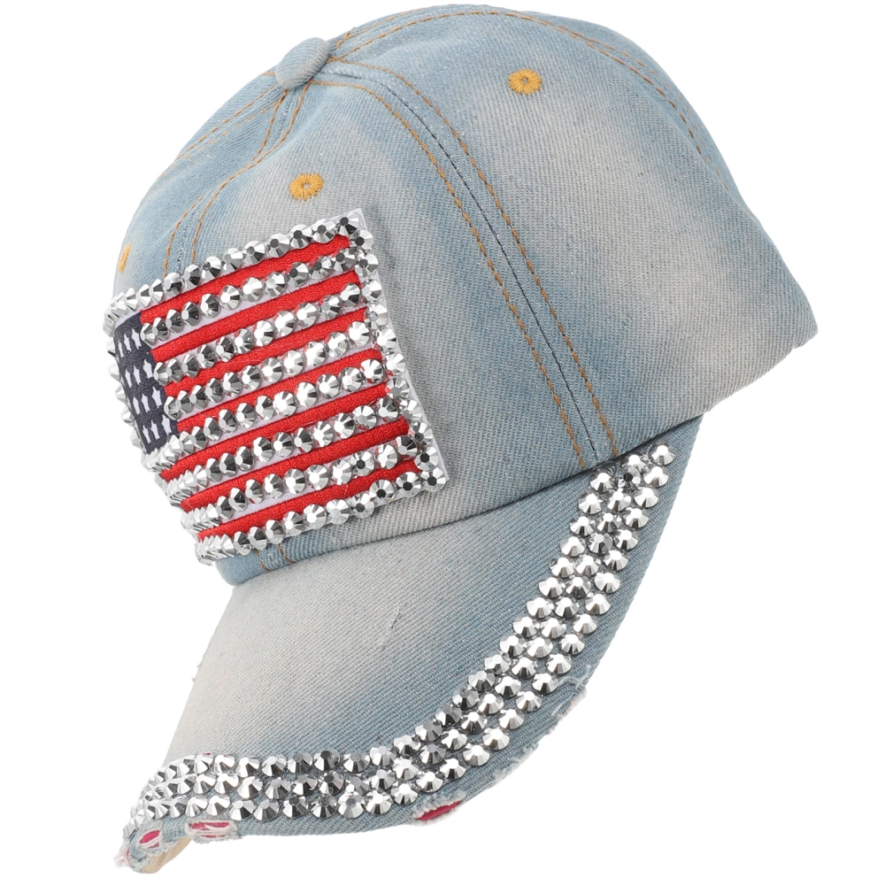 American Flag Hat Rhinestone Denim Baseball Cap Fashion Peaked Cap for Men Women