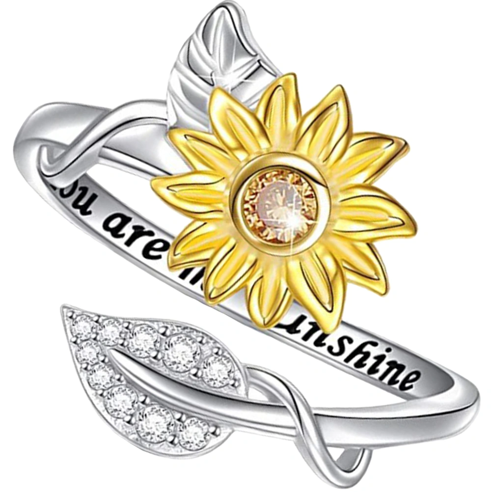 Sunflower Ring Rhinestones Ring Adjustable Open Ring Women Finger Decoration