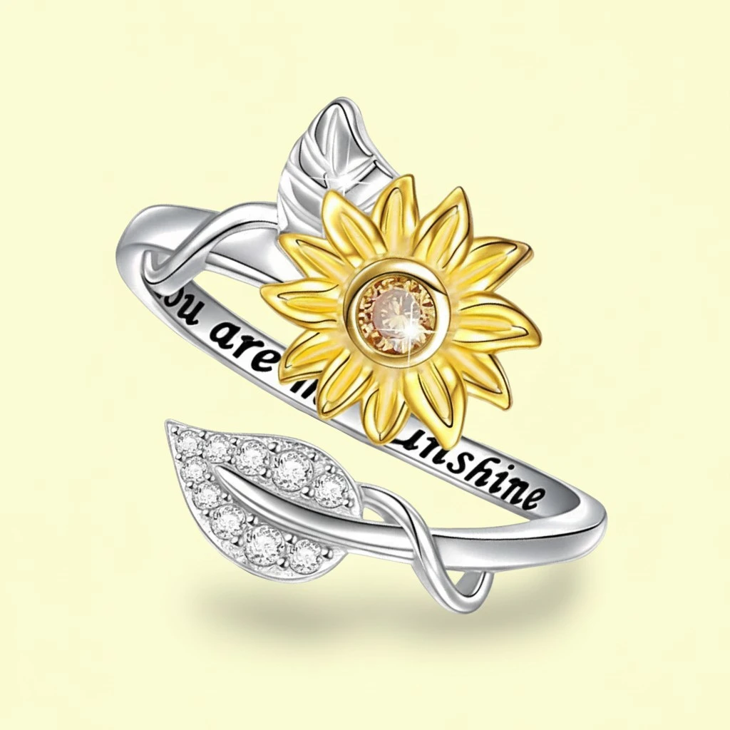 Sunflower Ring Rhinestones Ring Adjustable Open Ring Women Finger Decoration