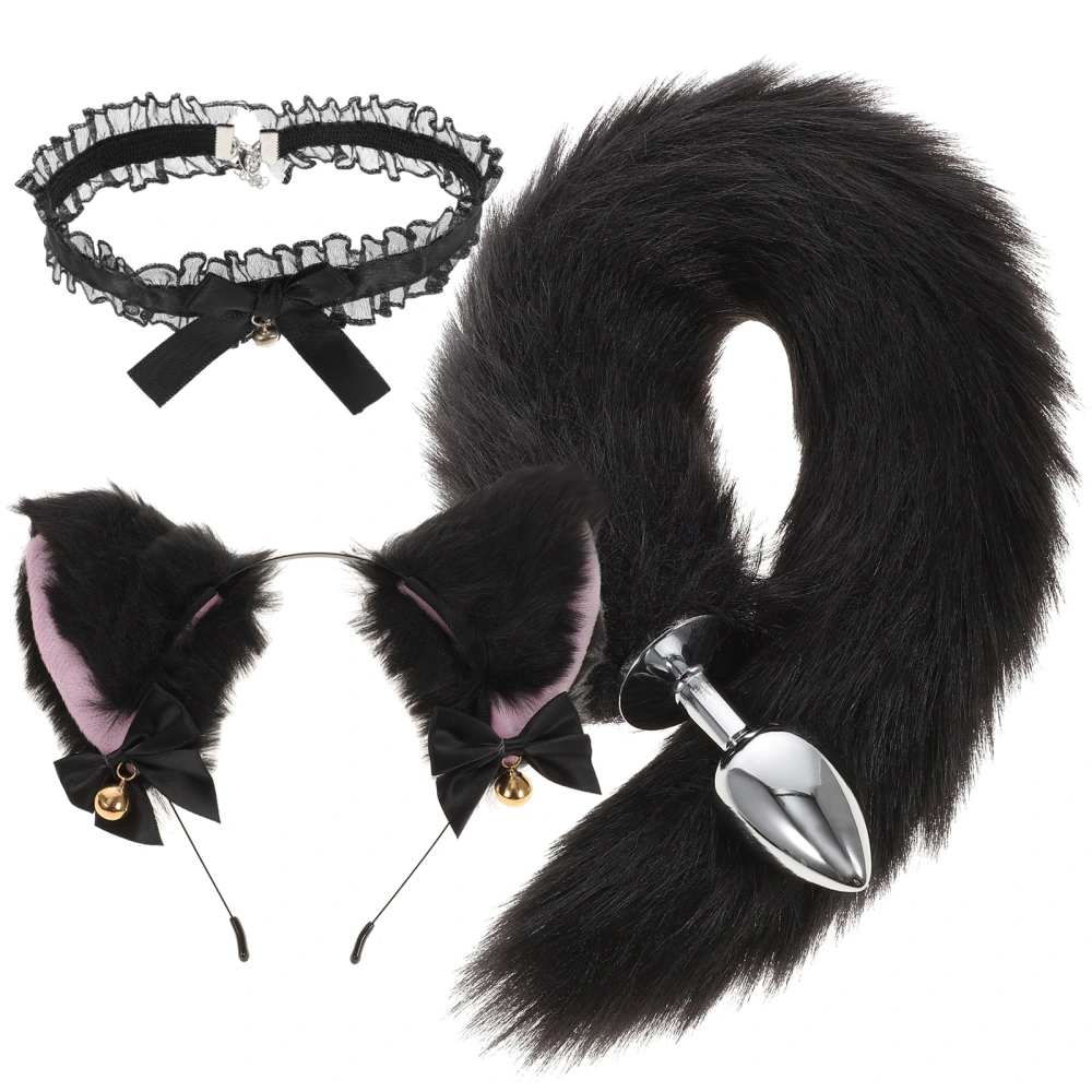 3Pcs Furry Animal Ears Headband Animal Tail Choker Necklace Cosplay Props Party Supplies