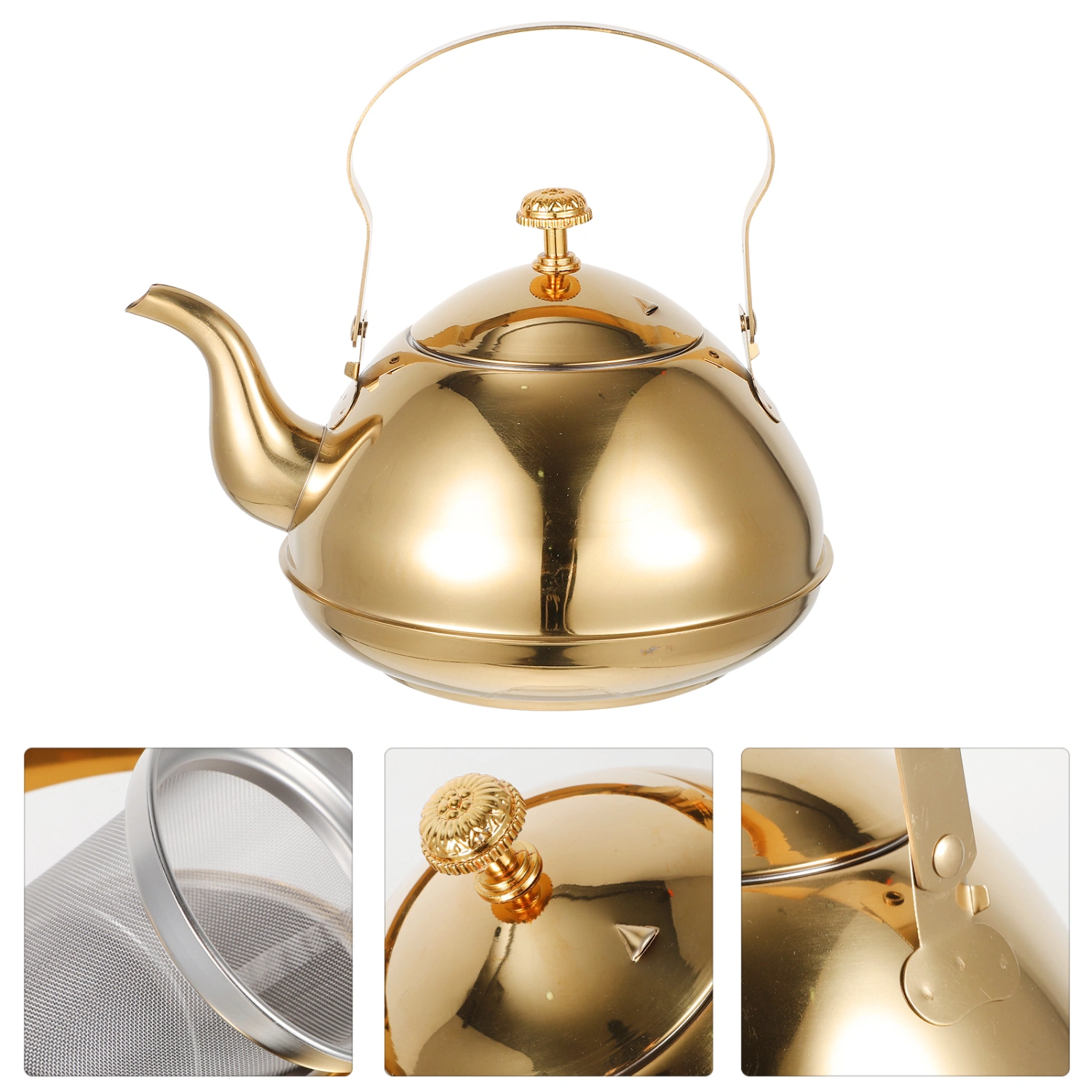 Metal Tea Pot with Strainer Kitchen Water Kettle Stainless Steel Tea Pot Kitchen Gadget
