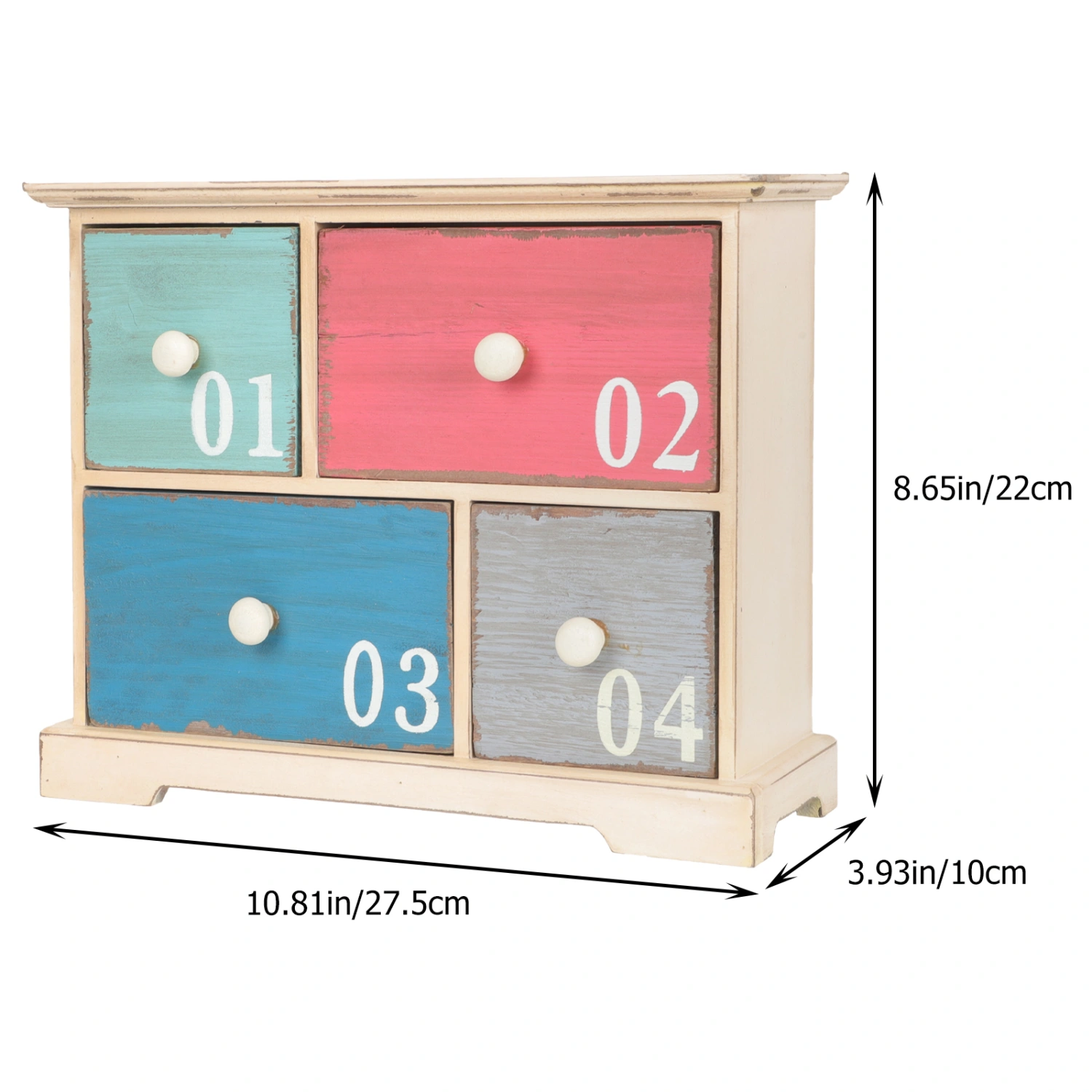 Rustic Wood Desktop Organizer Drawers Storage Cabinet Cosmetic Jewelry Storage Box with 4-drawer